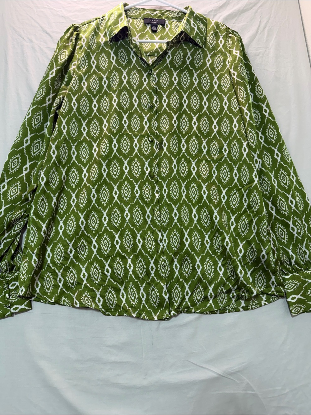 Have Olive Green Geometric Button-Up Blouse